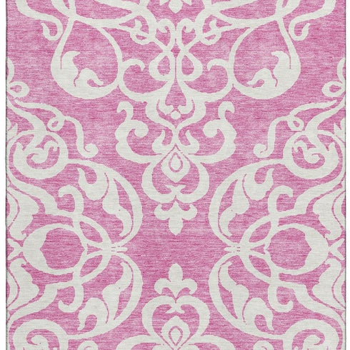 8' X 10' Blush And Ivory Damask Washable Area Rug With UV Protection