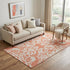 5' X 8' Coral And Ivory Damask Washable Area Rug With UV Protection