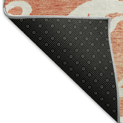 9' X 12' Coral And Ivory Damask Washable Area Rug With UV Protection