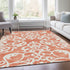 9' X 12' Coral And Ivory Damask Washable Area Rug With UV Protection