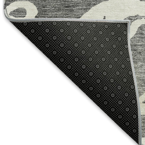 5' X 8' Gray And Ivory Damask Washable Area Rug With UV Protection
