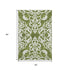 5' X 8' Green And Ivory Damask Washable Area Rug With UV Protection