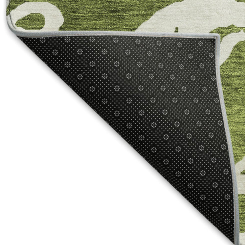 5' X 8' Green And Ivory Damask Washable Area Rug With UV Protection