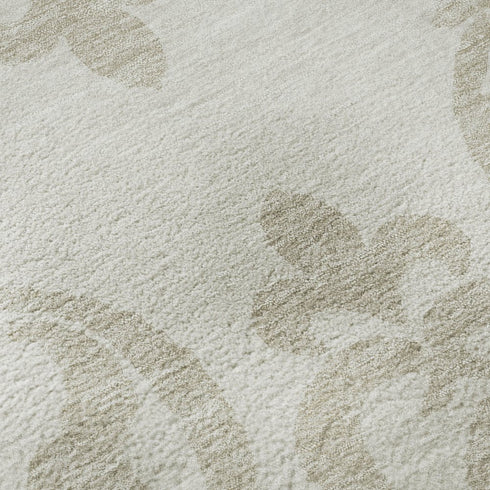 5' X 8' Ivory And Beige Damask Washable Area Rug With UV Protection