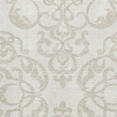5' X 8' Ivory And Beige Damask Washable Area Rug With UV Protection