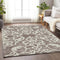 8' X 10' Taupe And Ivory Damask Washable Area Rug With UV Protection