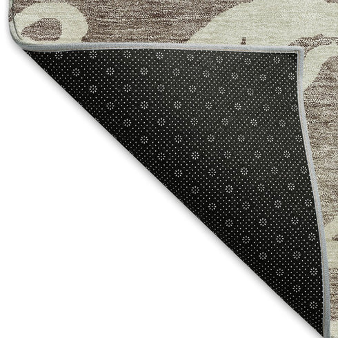 8' X 10' Taupe And Ivory Damask Washable Area Rug With UV Protection
