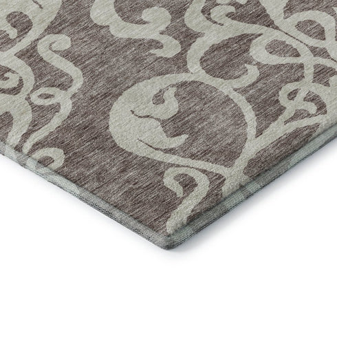 8' X 10' Taupe And Ivory Damask Washable Area Rug With UV Protection