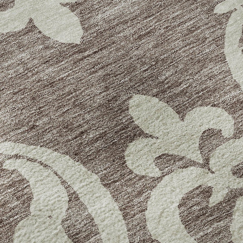 8' X 10' Taupe And Ivory Damask Washable Area Rug With UV Protection