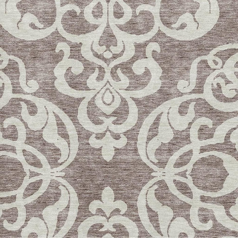 8' X 10' Taupe And Ivory Damask Washable Area Rug With UV Protection