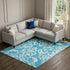 9' X 12' Turquoise And Ivory Damask Washable Area Rug With UV Protection