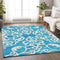 9' X 12' Turquoise And Ivory Damask Washable Area Rug With UV Protection