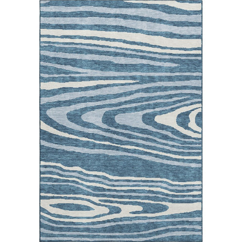 5' X 8' Navy Blue And Ivory Woodland Lodge Washable Area Rug With UV Protection