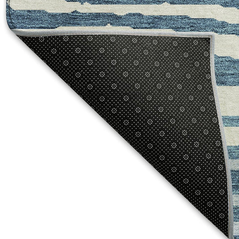 5' X 8' Navy Blue And Ivory Woodland Lodge Washable Area Rug With UV Protection