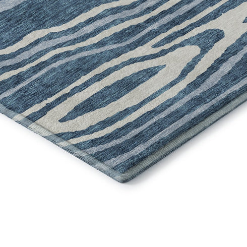 5' X 8' Navy Blue And Ivory Woodland Lodge Washable Area Rug With UV Protection