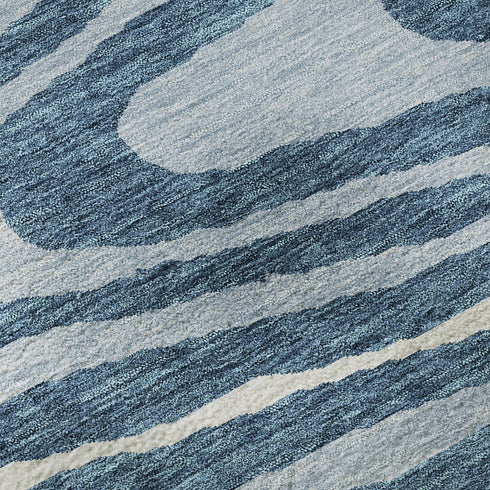 5' X 8' Navy Blue And Ivory Woodland Lodge Washable Area Rug With UV Protection