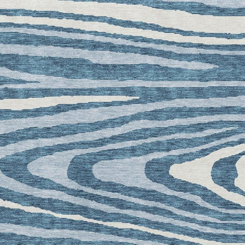 5' X 8' Navy Blue And Ivory Woodland Lodge Washable Area Rug With UV Protection