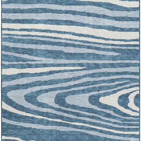 5' X 8' Navy Blue And Ivory Woodland Lodge Washable Area Rug With UV Protection