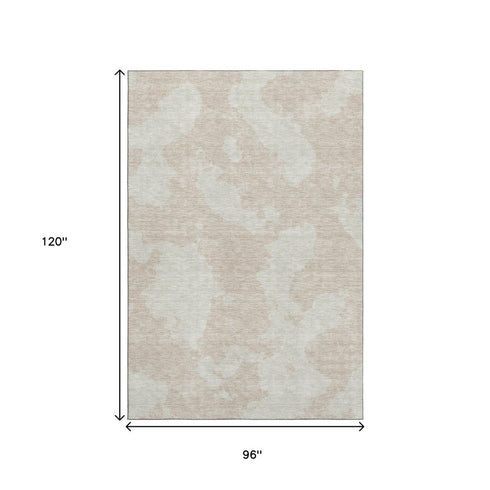 8' X 10' Beige And Ivory Abstract Washable Area Rug With UV Protection