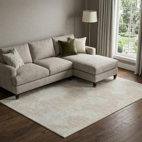 8' X 10' Beige And Ivory Abstract Washable Area Rug With UV Protection