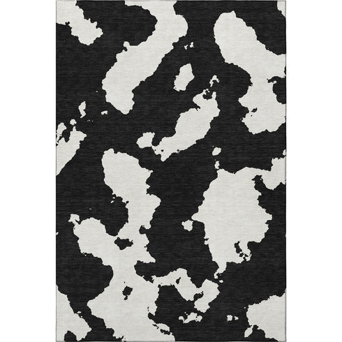 5' X 8' Black And Ivory Abstract Washable Area Rug With UV Protection