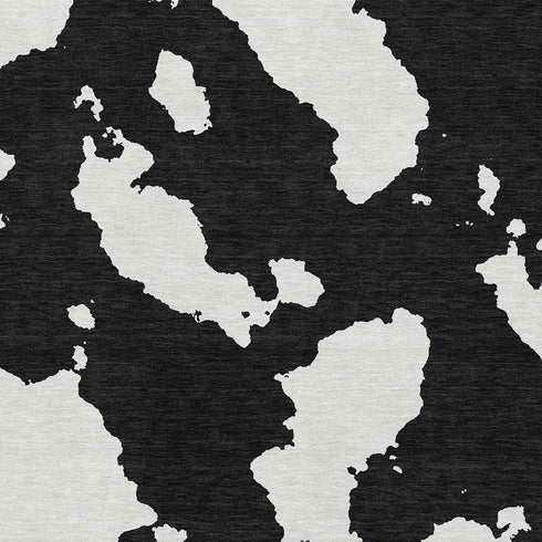 8' X 10' Black And Ivory Abstract Washable Area Rug With UV Protection