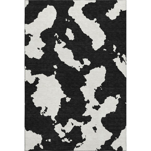9' X 12' Black And Ivory Abstract Washable Area Rug With UV Protection