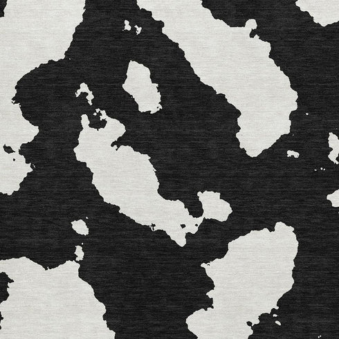 9' X 12' Black And Ivory Abstract Washable Area Rug With UV Protection