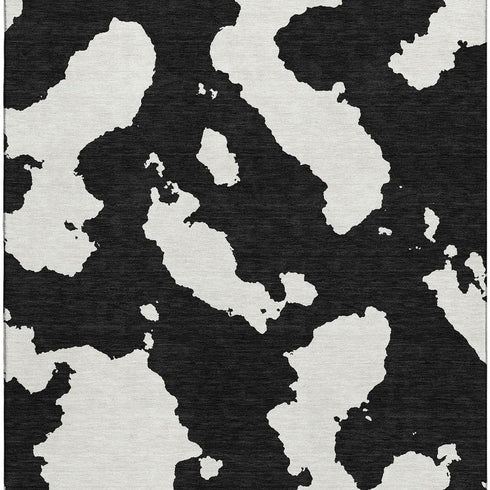 9' X 12' Black And Ivory Abstract Washable Area Rug With UV Protection