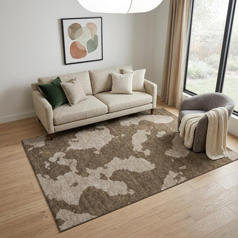 5' X 8' Brown And Beige Abstract Washable Area Rug With UV Protection