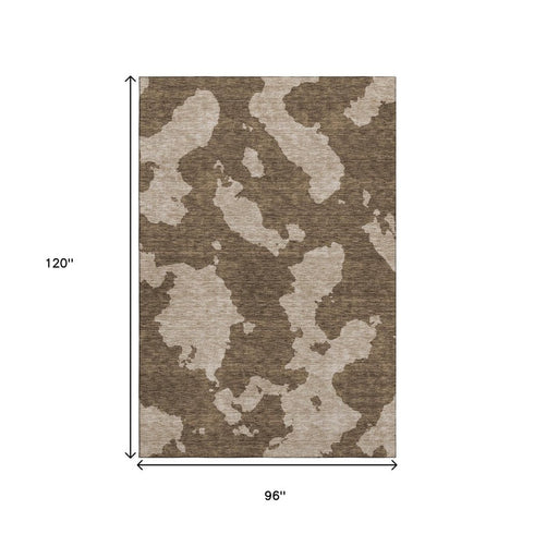 8' X 10' Brown And Beige Abstract Washable Area Rug With UV Protection