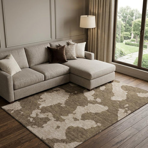 8' X 10' Brown And Beige Abstract Washable Area Rug With UV Protection