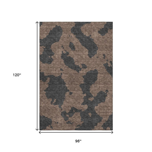 8' X 10' Chocolate And Brown Abstract Washable Area Rug With UV Protection