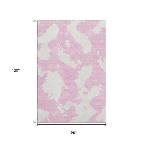8' X 10' Pink And Ivory Abstract Washable Area Rug With UV Protection