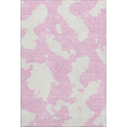 8' X 10' Pink And Ivory Abstract Washable Area Rug With UV Protection