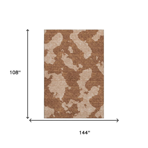 9' X 12' Terra Cotta And Beige Abstract Washable Area Rug With UV Protection