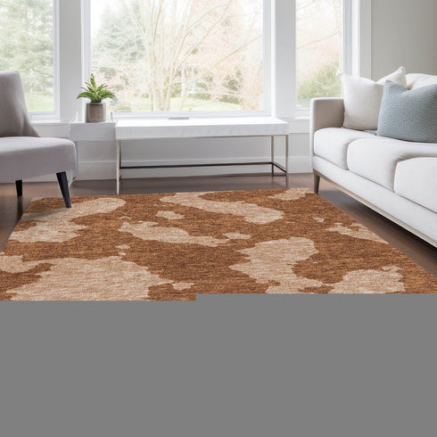 9' X 12' Terra Cotta And Beige Abstract Washable Area Rug With UV Protection