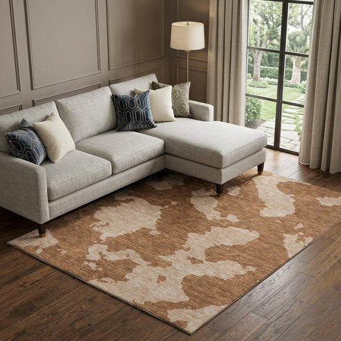 9' X 12' Terra Cotta And Beige Abstract Washable Area Rug With UV Protection