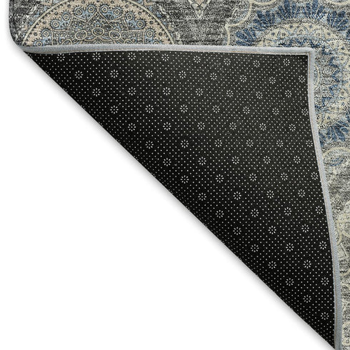 8' X 10' Gray Navy Blue And Beige Ogee Washable Area Rug With UV Protection