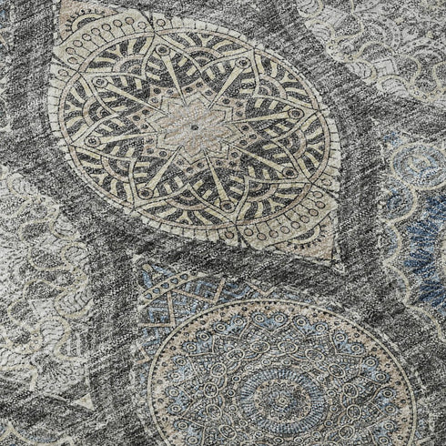 8' X 10' Gray Navy Blue And Beige Ogee Washable Area Rug With UV Protection