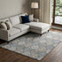 8' X 10' Gray Navy Blue And Beige Ogee Washable Area Rug With UV Protection
