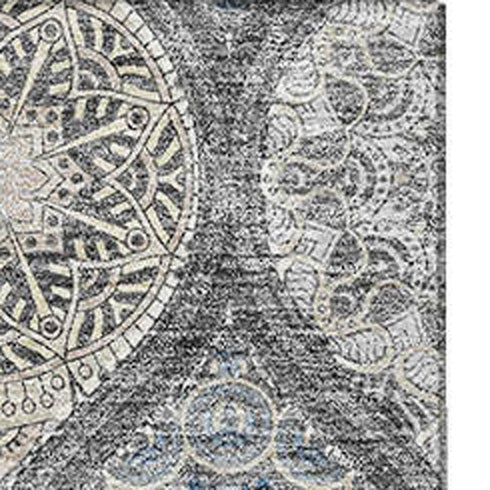 8' X 10' Gray Navy Blue And Beige Ogee Washable Area Rug With UV Protection