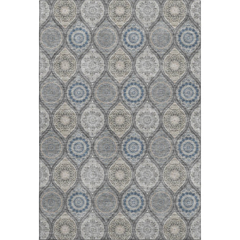 9' X 12' Gray Navy Blue And Beige Ogee Washable Area Rug With UV Protection