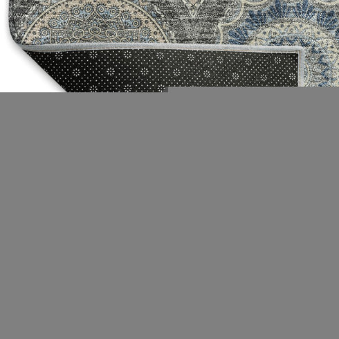 9' X 12' Gray Navy Blue And Beige Ogee Washable Area Rug With UV Protection