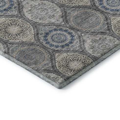 9' X 12' Gray Navy Blue And Beige Ogee Washable Area Rug With UV Protection