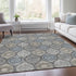 9' X 12' Gray Navy Blue And Beige Ogee Washable Area Rug With UV Protection