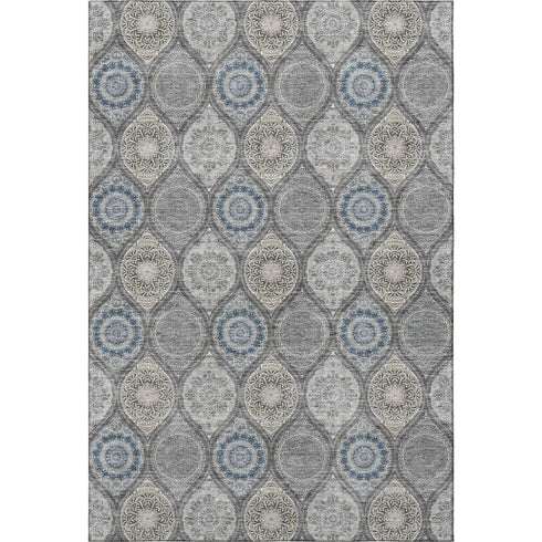 9' X 12' Gray Navy Blue And Beige Ogee Washable Area Rug With UV Protection