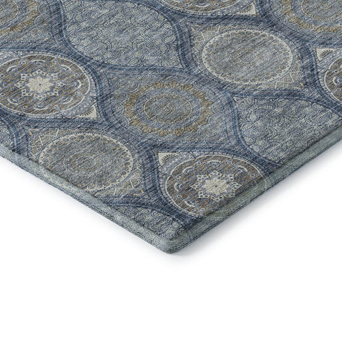 8' X 10' Navy Blue Ivory And Taupe Ogee Washable Area Rug With UV Protection