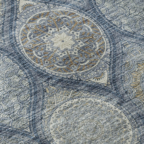 8' X 10' Navy Blue Ivory And Taupe Ogee Washable Area Rug With UV Protection