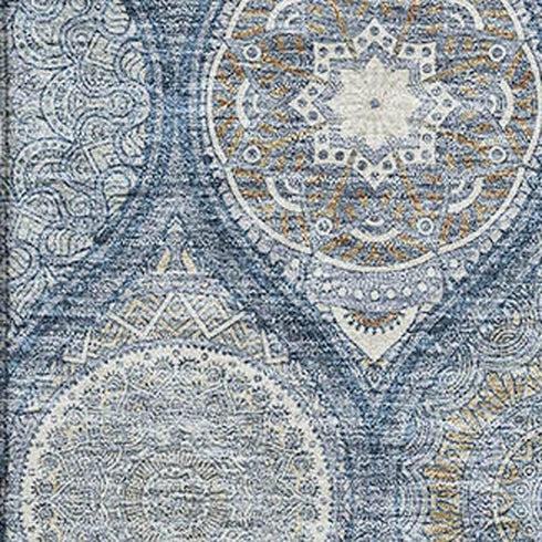 8' X 10' Navy Blue Ivory And Taupe Ogee Washable Area Rug With UV Protection